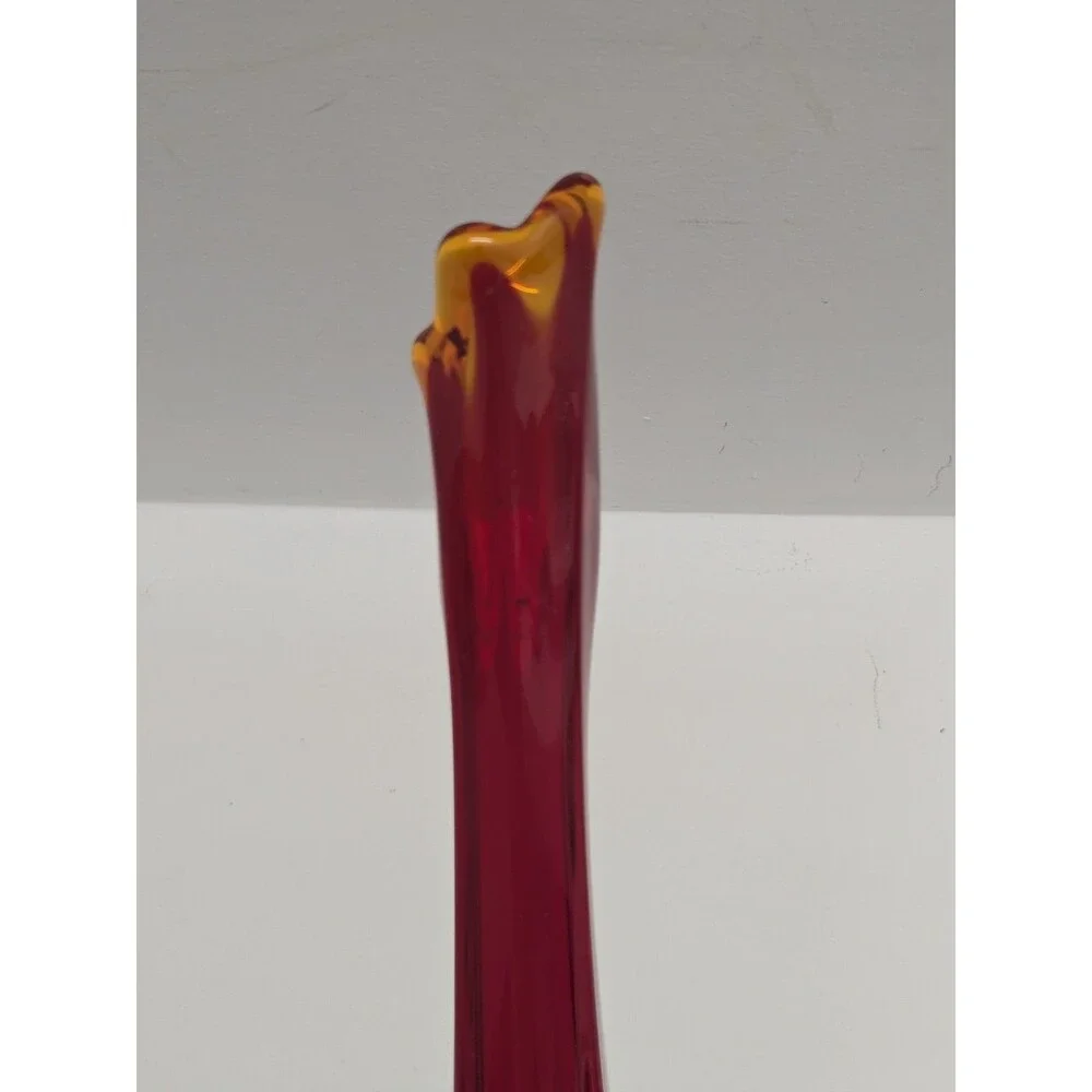 Vintage Viking Glass Epic Column Ribbed Pedestal Swung Vase Ruby 13.25